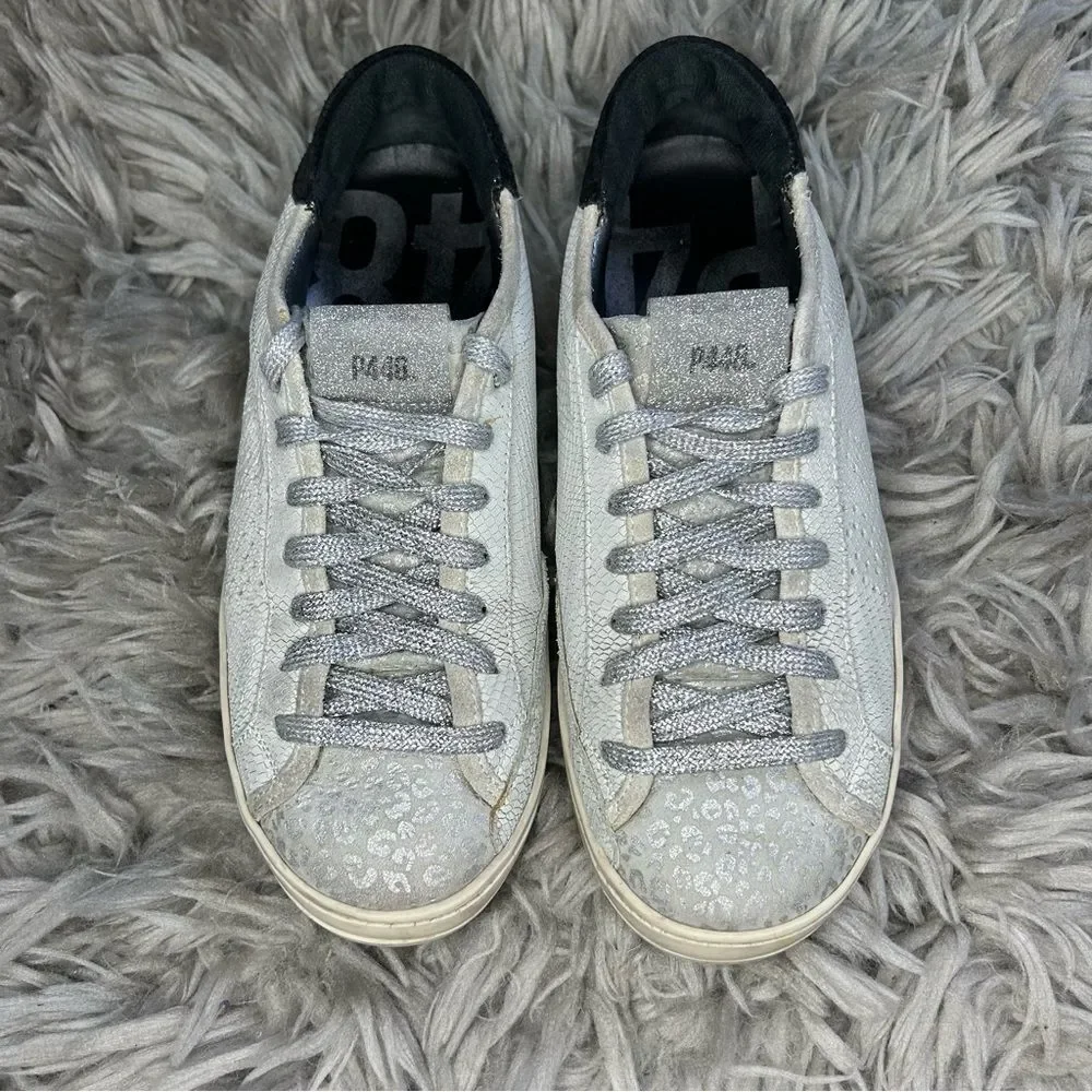 P448 John leopard print lace up distressed sneakers women’s shoe size 7